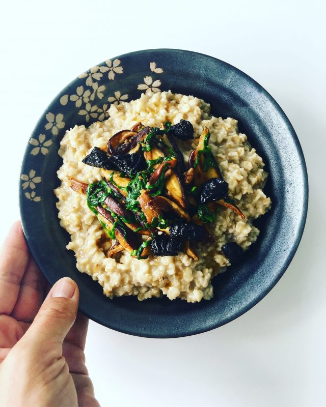 Savory Oatmeal with Mushroom, Spinach, and Ginger plantforward living
